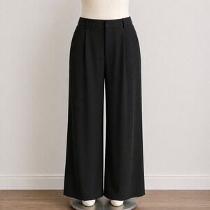 Halara Wide Leg Pants L Black Minimalist Chic Flowy High Waisted Athleisure New